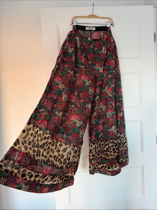Scotch & Soda Pants - Scotch & Soda Floral Wide-Leg Pants with Leopard Border - Red/Green